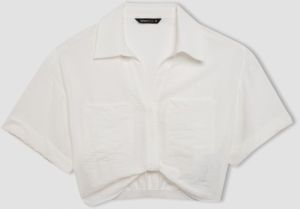 DEFACTO Crop Shirt Collar Twill Short Sleeve Blouse
