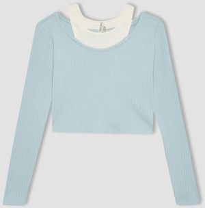 DEFACTO Girl's Slim Fit Crew Neck Ribbed Camisole Long Sleeve T-Shirt