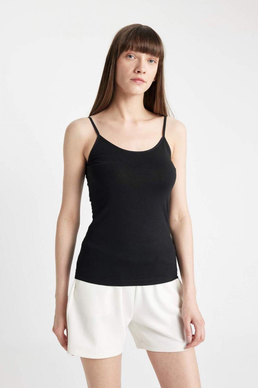 DEFACTO Fall In Love Cotton Strappy Black Undershirt M6858az24sp
