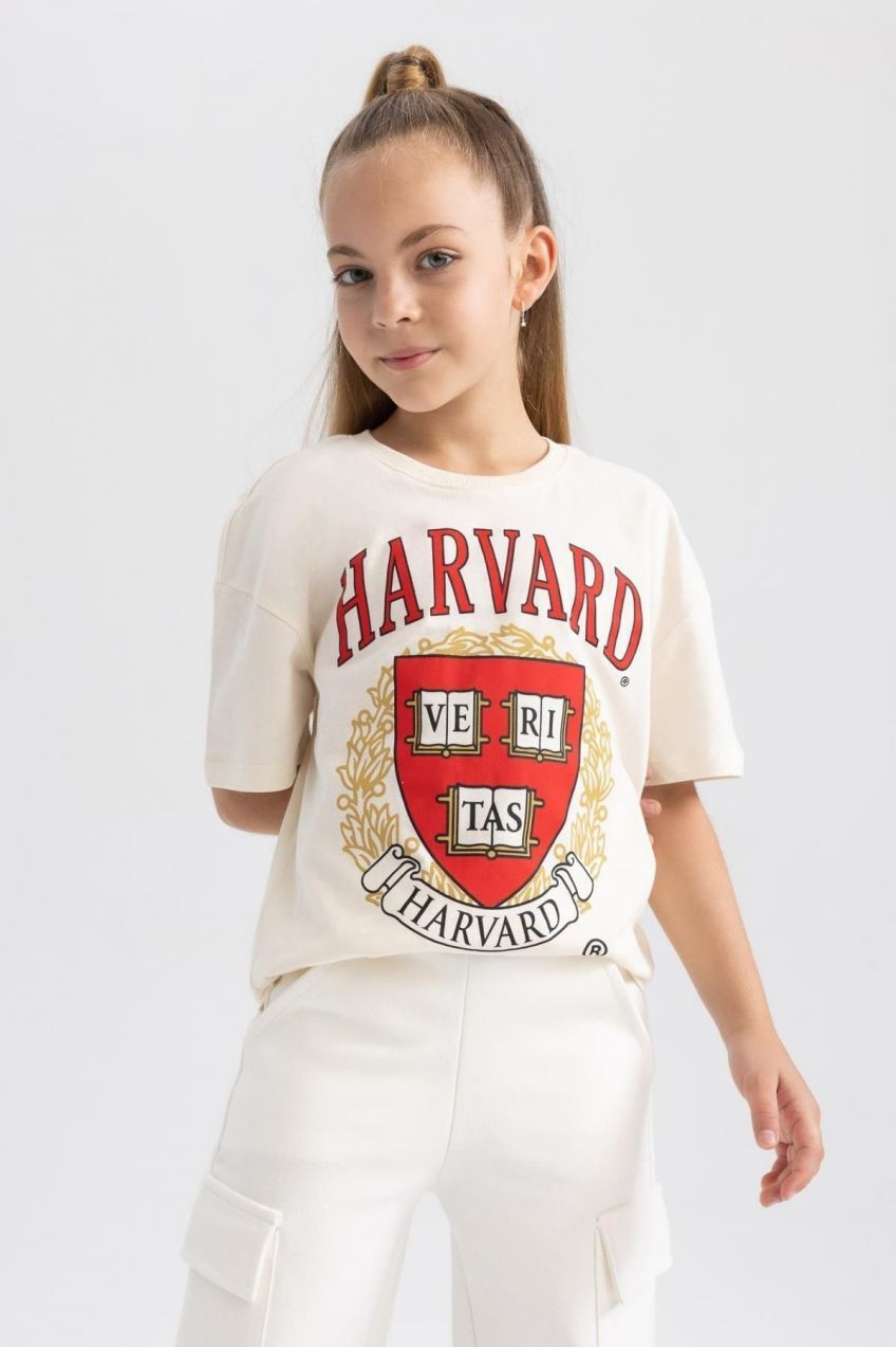 DEFACTO Girls Harvard University Oversize Fit Short Sleeve T-Shirt