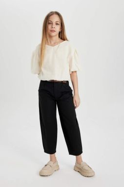 DEFACTO Girl's Barrel Fit Wide Leg Cotton Belted Trousers