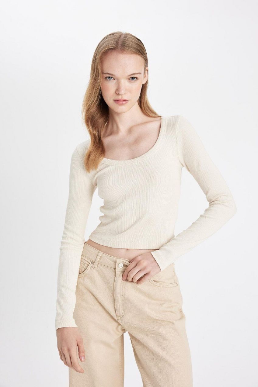 DEFACTO Coool Fitted Ribbed Camisole Long Sleeve T-Shirt