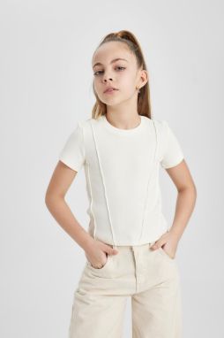 DEFACTO Girl's Slim Fit Ribbed Short Sleeve T-Shirt