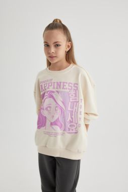DEFACTO Girl's Relax Fit Crew Neck Printed Sweatshirt