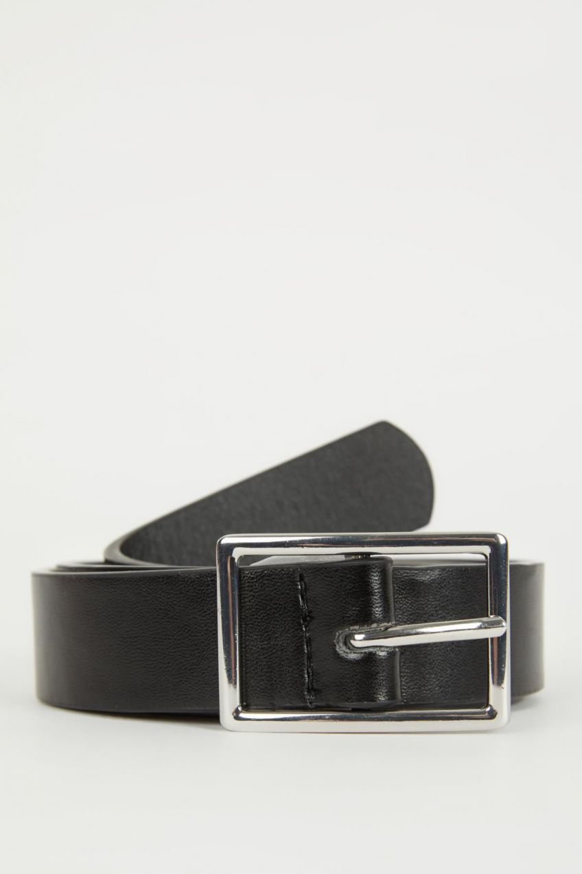 DEFACTO Women's Rectangular Buckle Faux Leather Jean Belt
