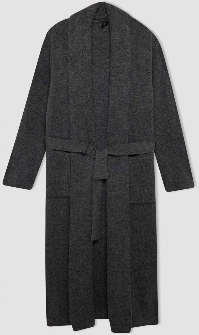 DEFACTO Relax Fit Shawl Collar Belted Long Cardigan