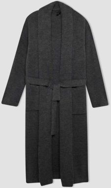 DEFACTO Relax Fit Shawl Collar Belted Long Cardigan