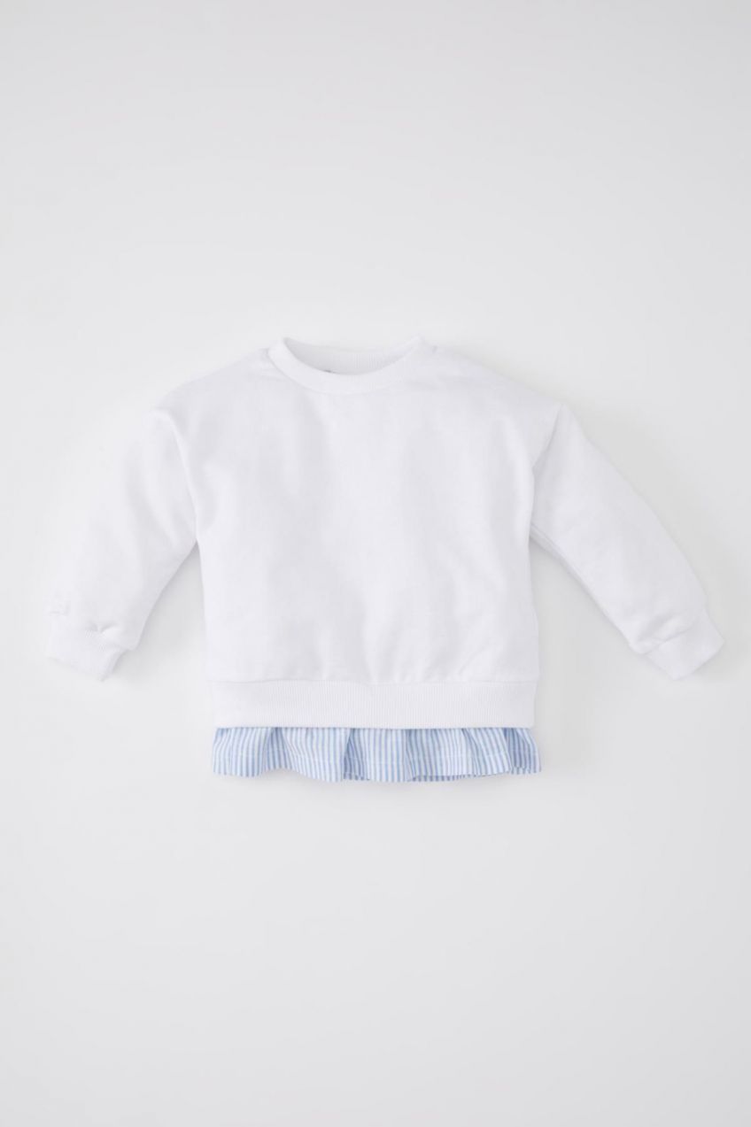 DEFACTO Baby Girl Crew Neck Striped Sweatshirt