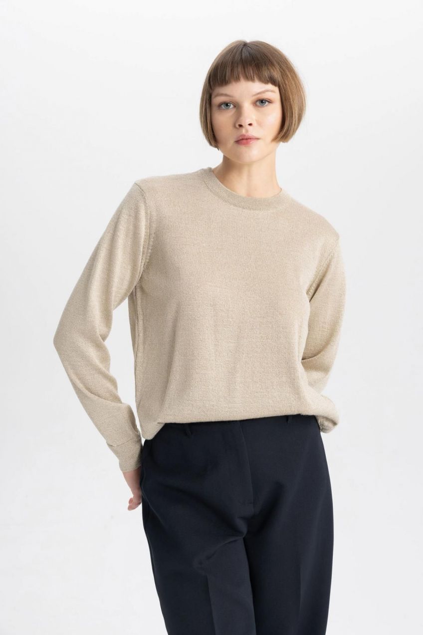 DEFACTO Crew Neck Shiny Fabric Sweater