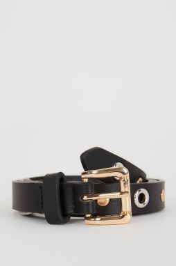 DEFACTO Women's Square Buckle Faux Leather Thin Classic Belt
