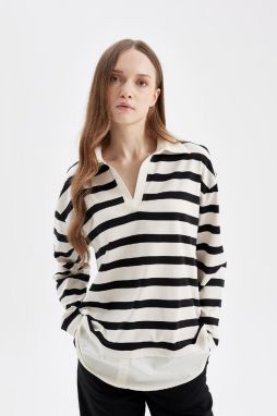DEFACTO Striped Polo Neck Long Sleeve T-Shirt Tunic