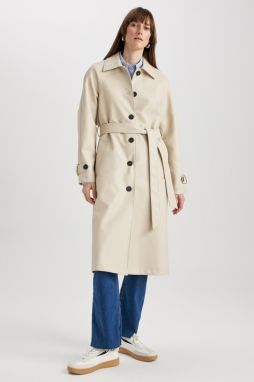 DEFACTO Regular Fit Faux Leather Trench Coat
