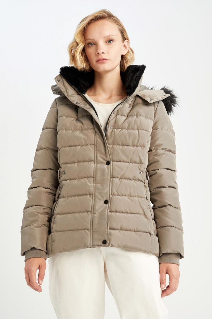 DEFACTO Waterproof Hooded Faux Für Coat