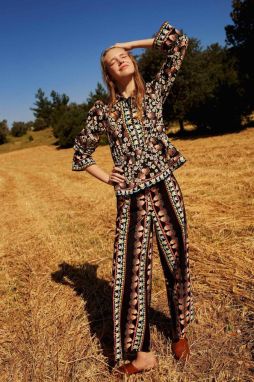 Lug Von Siga x DeFacto Wide Leg Patterned Normal Waist Wide Leg Maxi Poplin Trousers