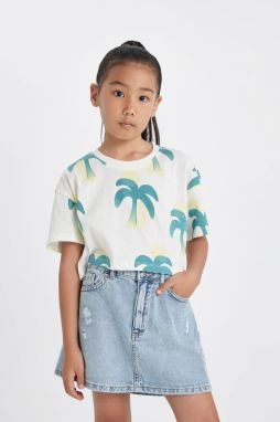DEFACTO Girl's Crop Crew Neck Patterned Short Sleeve T-Shirt