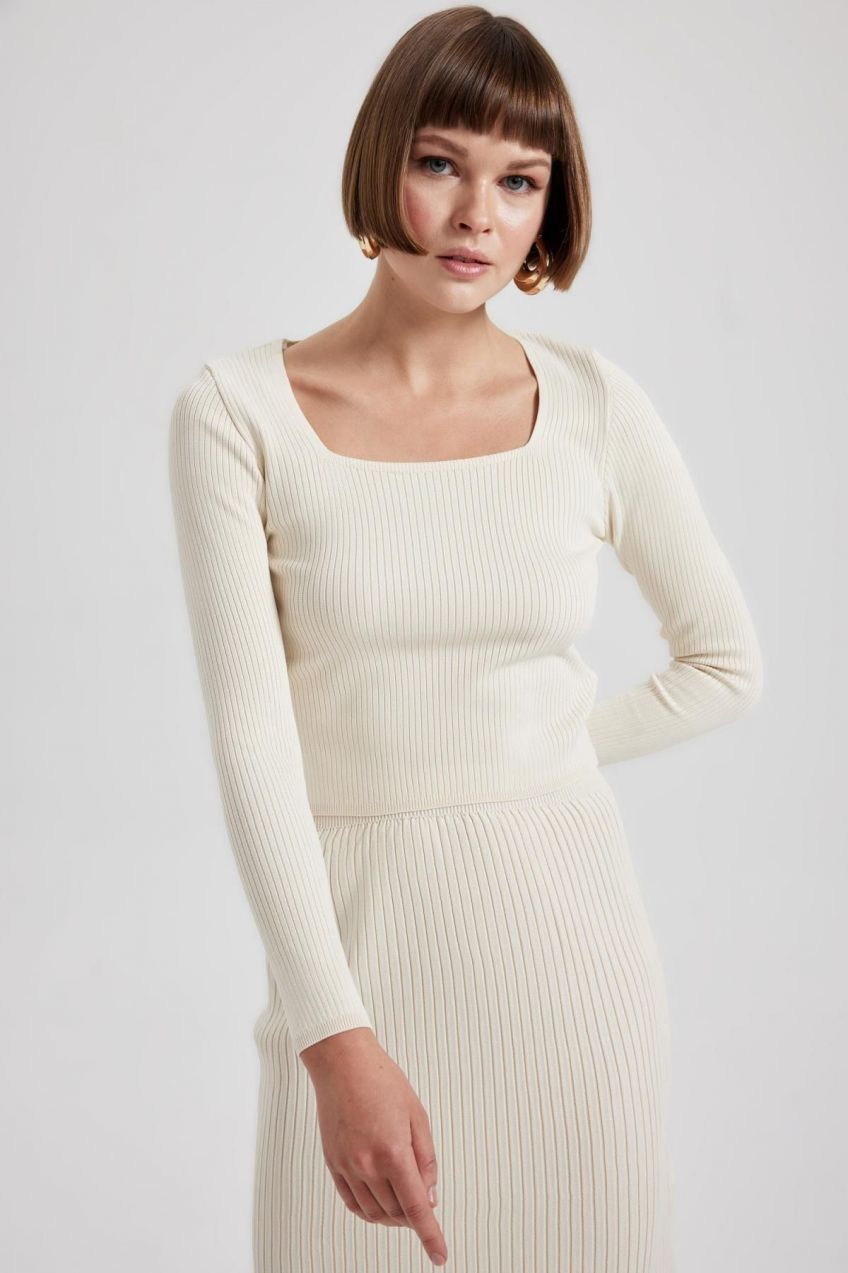 DEFACTO Fitted Square Collar Ribbed Sweater