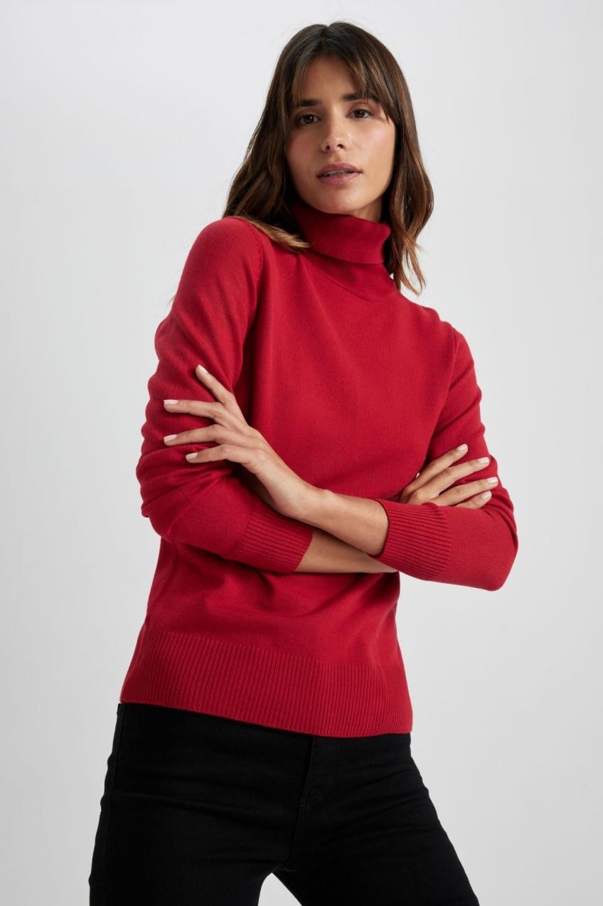 DEFACTO Regular Fit Turtleneck Red Sweater