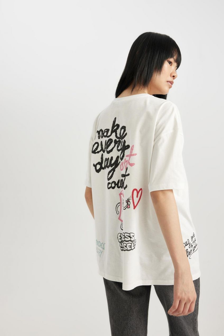 DEFACTO Unisex Cool Oversize Fit Back Printed Short Sleeve T-Shirt