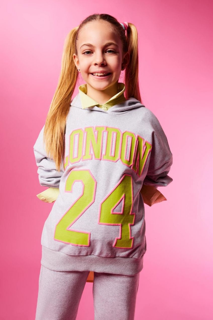 DEFACTO Girl's Oversize Fit Printed Hooded Sweatshirt