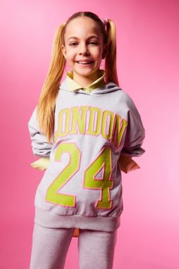 DEFACTO Girl's Oversize Fit Printed Hooded Sweatshirt