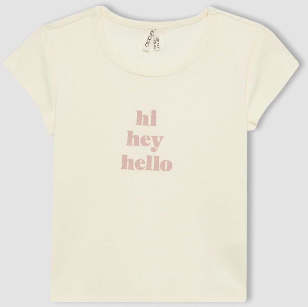DEFACTO Girl's Slim Fit Ribbed Printed Short Sleeve T-Shirt