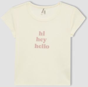 DEFACTO Girl's Slim Fit Ribbed Printed Short Sleeve T-Shirt