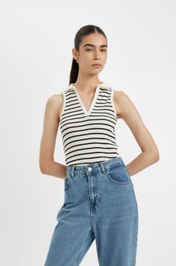 DEFACTO Slim Fit Striped Polo Neck Ribbed Camisole Athlete