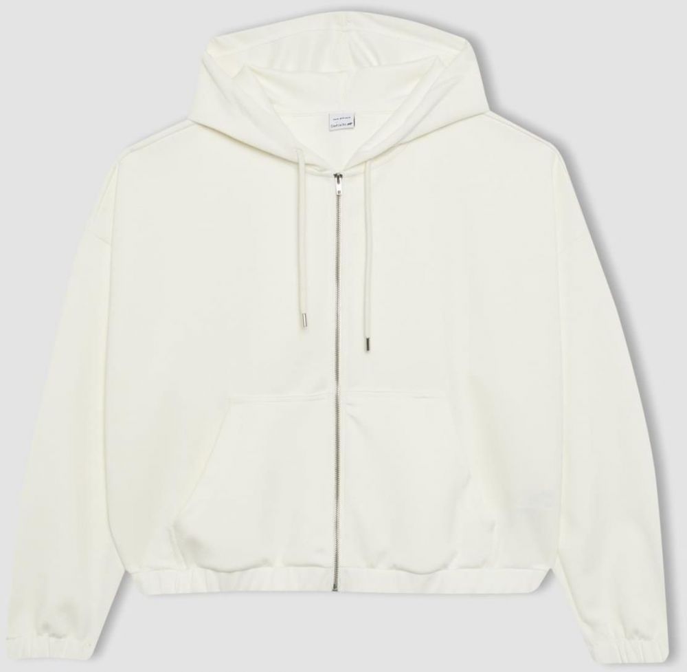 DEFACTO Fit Oversize Fit Hooded Premium Double Pocket Zipper Sweatshirt