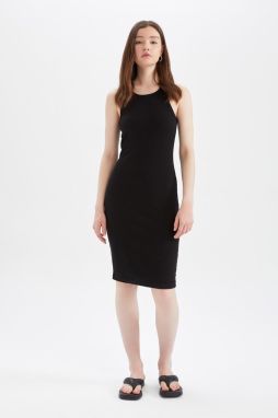 DEFACTO Bodycon Basic Barbell Collar Cotton Midi Dress