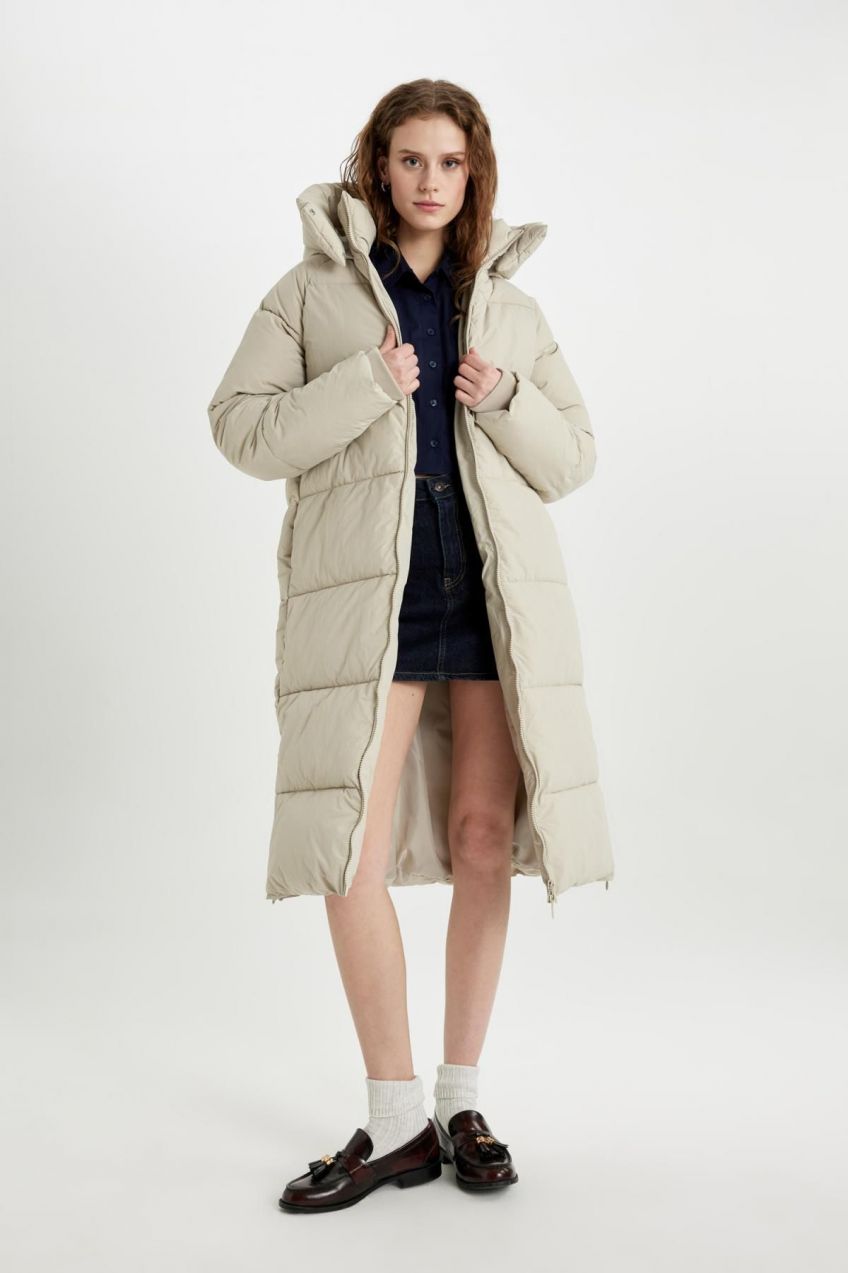 DEFACTO Regular Fit Water Repellent Fabric Hooded Long Coat Parka
