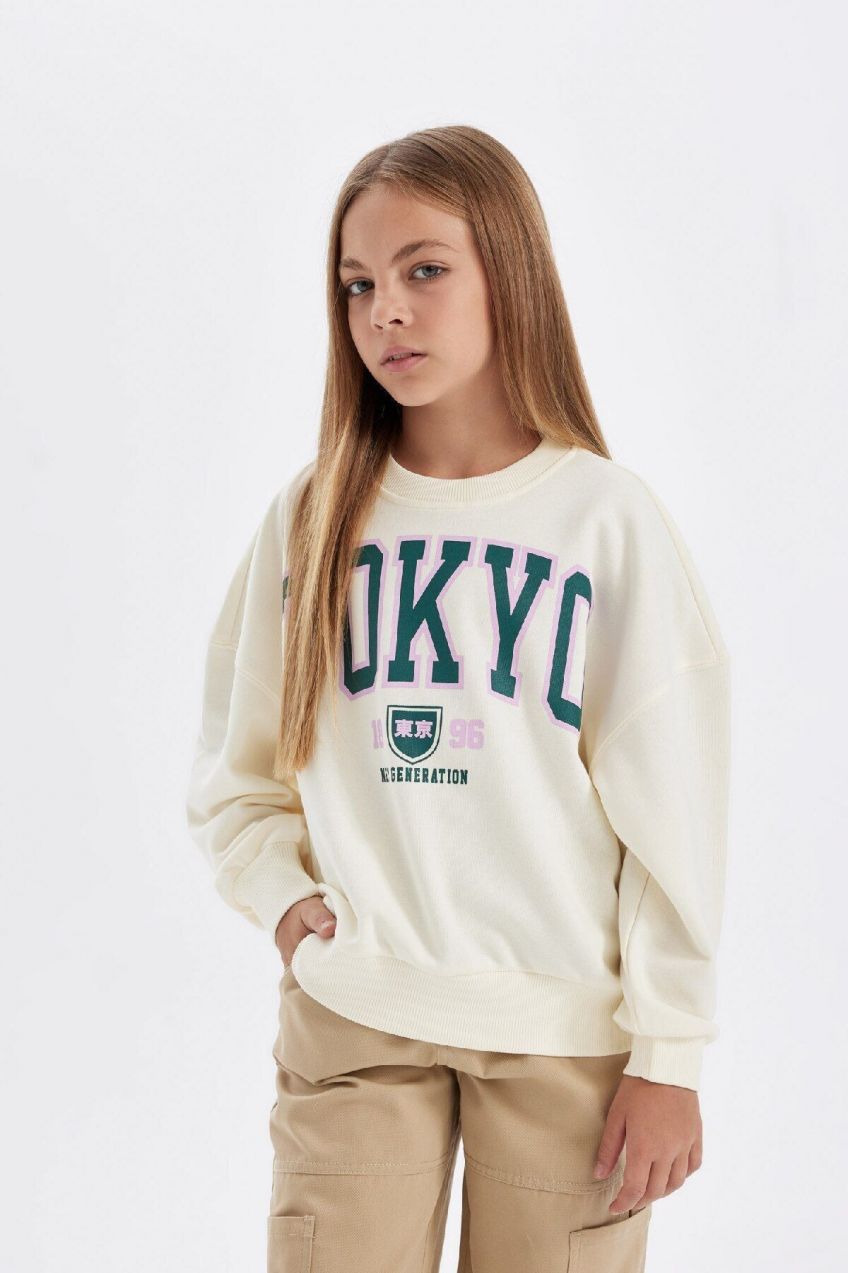DEFACTO Girl Oversize Fit Crew Neck Printed Sweatshirt
