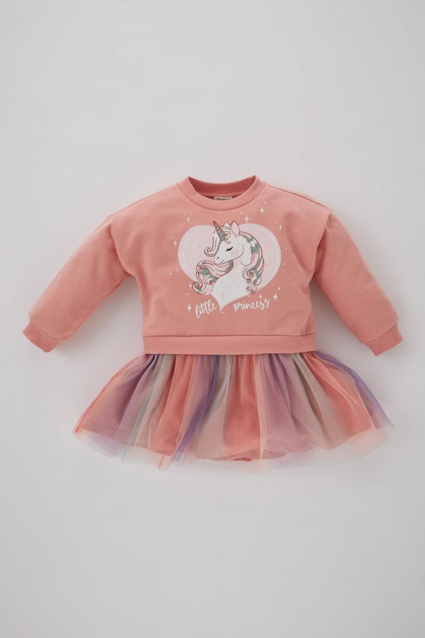 DEFACTO Baby Girl Unicorn Printed Long Sleeve Dress