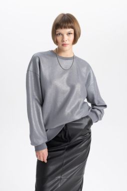 DEFACTO Relax Fit Crew Neck Metallic Sweatshirt