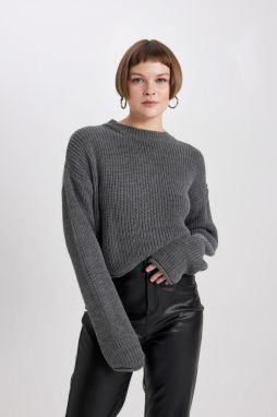 DEFACTO Crop Crew Neck Thessaloniki Fabric Sweater