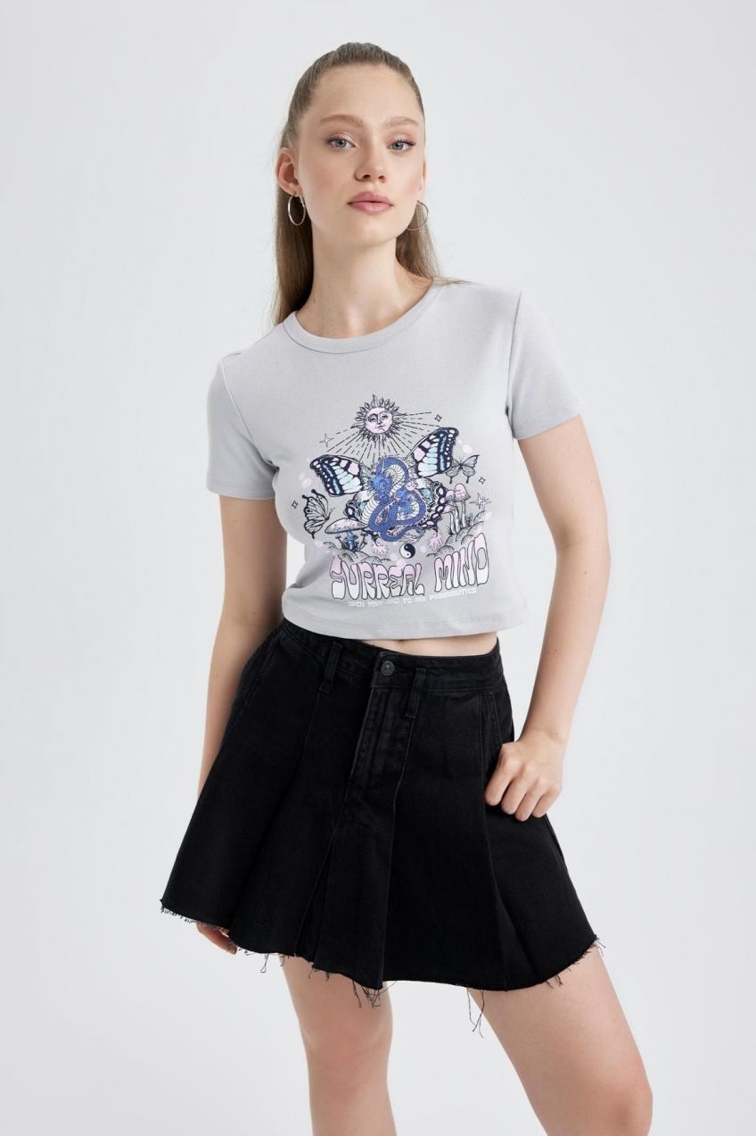 DEFACTO Cool Fitted Printed Ribbed Short Sleeve T-Shirt