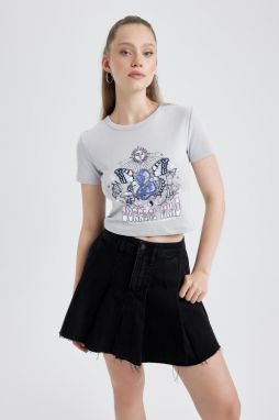 DEFACTO Cool Fitted Printed Ribbed Short Sleeve T-Shirt
