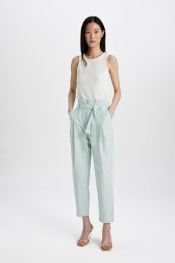 DEFACTO Paperbag Pocket High Waist Short Leg Ankle Length Gabardine Trousers