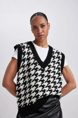 DEFACTO Crowbar Patterned V-Neck Sweater