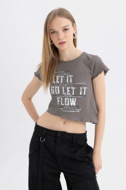 DEFACTO Cool Fitted Crew Neck Printed Waffle Short Sleeve T-Shirt