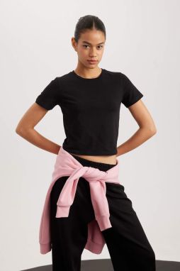 DEFACTO Fit Crop Crew Neck Sports Short Sleeve Cotton T-Shirt