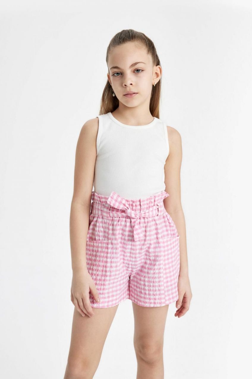 DEFACTO Girl's Checkered Paperbag Shorts
