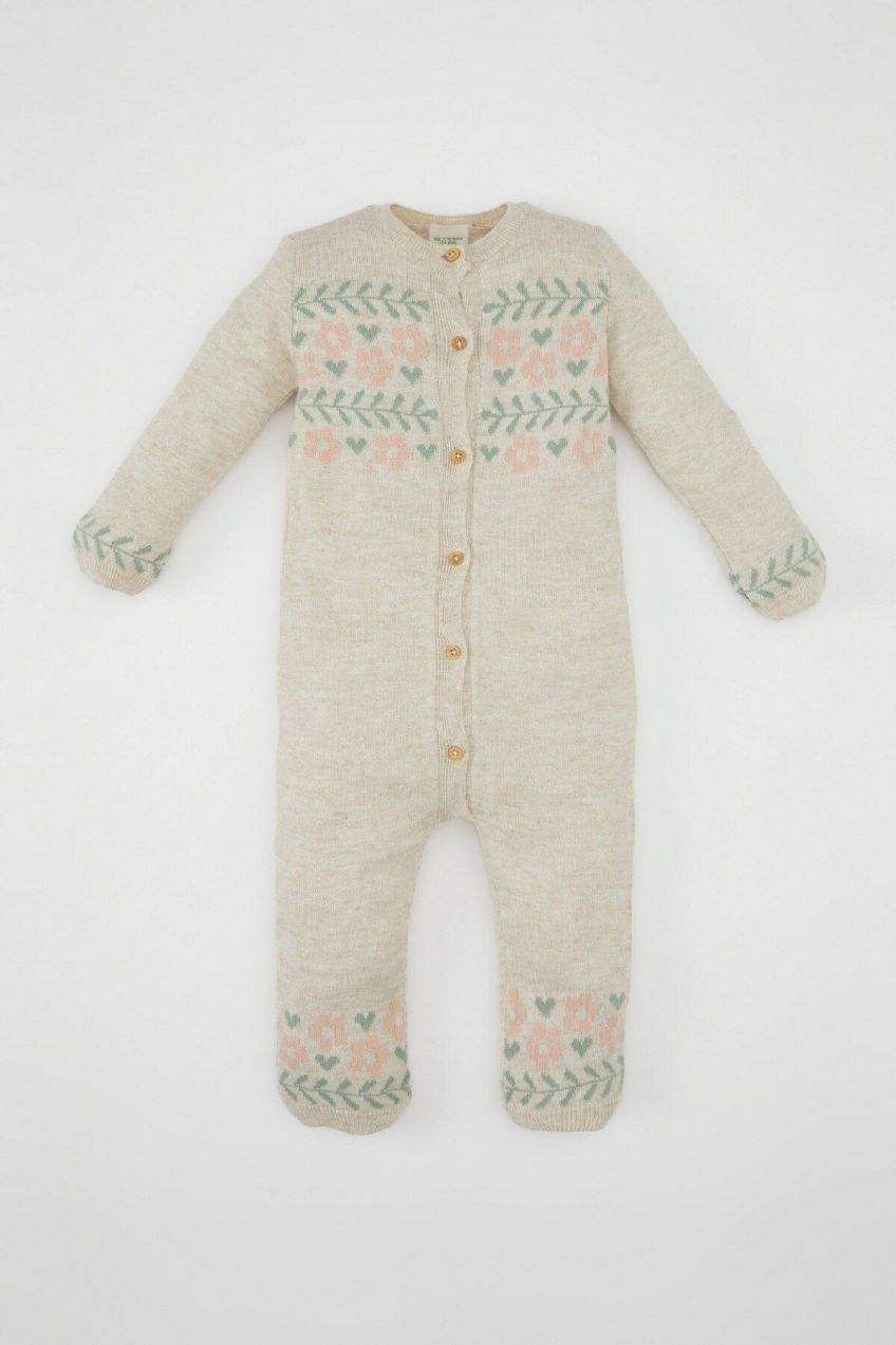 DEFACTO Baby Girl Newborn Floral Long Sleeve Jumpsuit