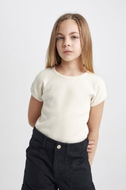 DEFACTO Girl's Slim Fit Crew Neck Basic Ribbed Camisole Short Sleeve T-Shirt