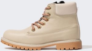 DEFACTO Girl's Lace-Up and Zippered Serrated Sole Faux Leather Boots