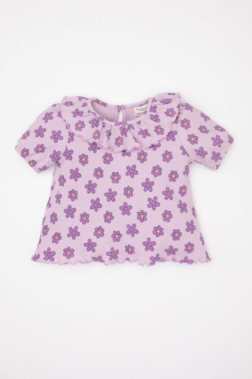 DEFACTO Baby Girl Floral Waffle Short Sleeve T-Shirt