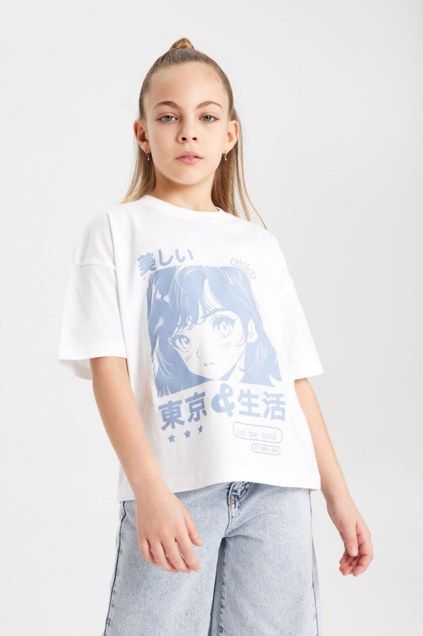 DEFACTO Girls Oversize Fit Printed Short Sleeve T-Shirt