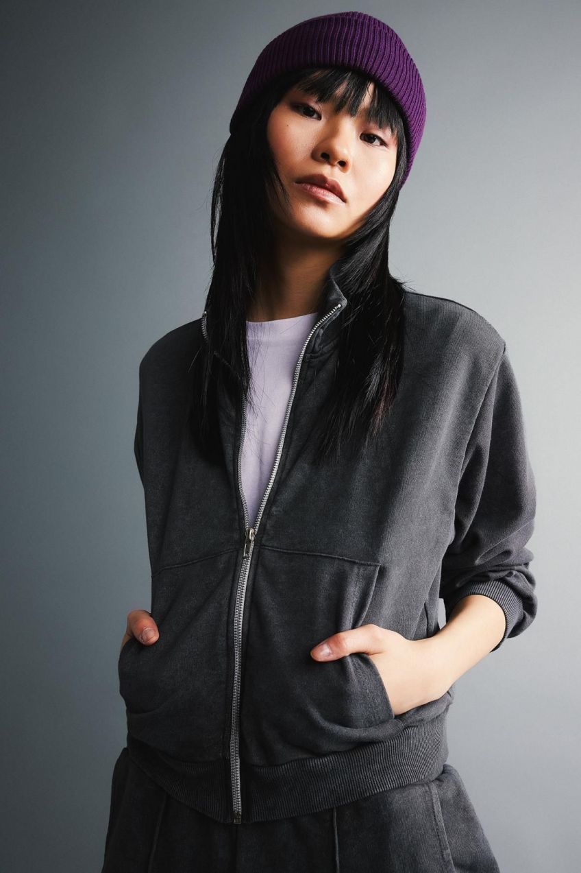 DEFACTO Cool Crop Thick Fabric Washable Faded Effect Zipper Sweatshirt