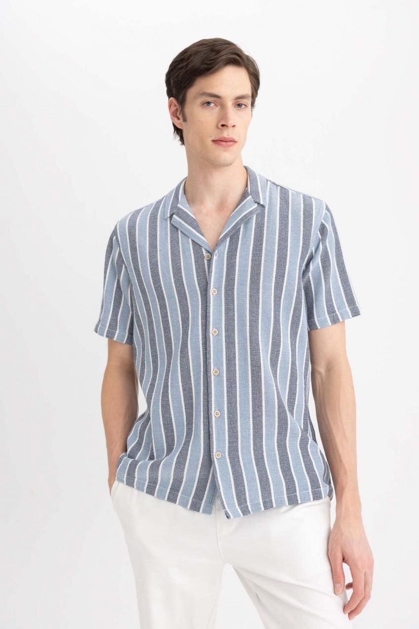 DEFACTO Regular Fit Wide Collar Cotton Short Sleeve Shirt