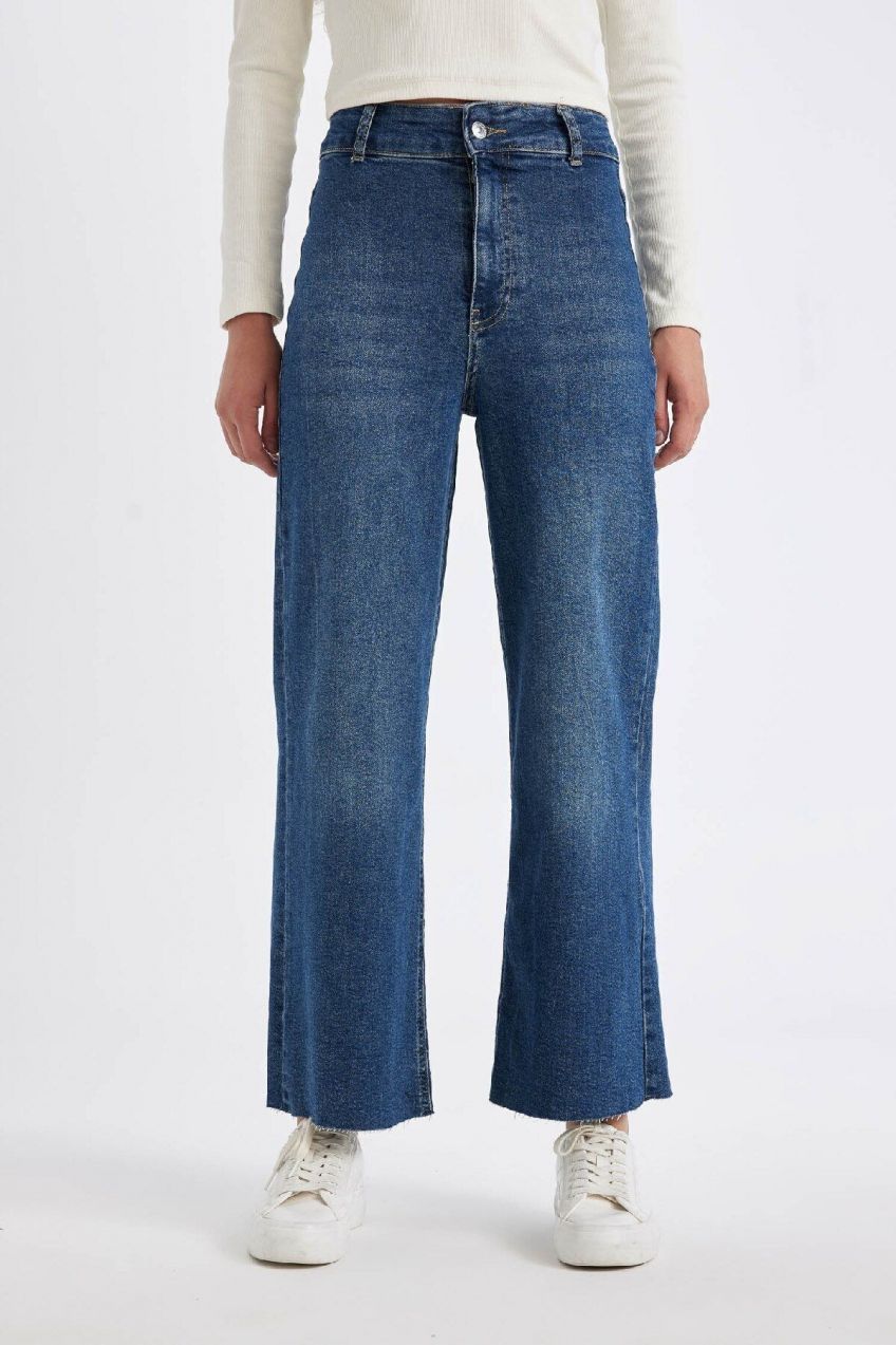 DEFACTO Culotte High Waist Short Leg Ankle Length Jean Washed Trousers