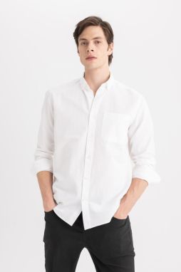 DEFACTO Regular Fit Polo Neck Oxford Long Sleeve Shirt
